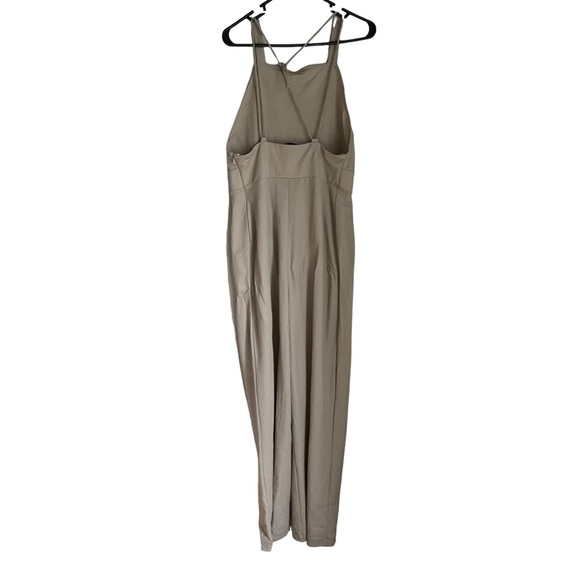 Zara Open Back Tie Full Body Long Jumpsuit in Light Tan Size: L - Picture 9 of 11
